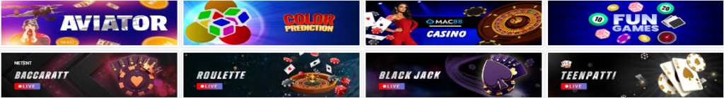 A row of casino game banners Winbuzz Casino login