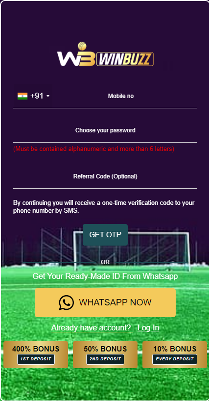 A registration page for the Winbuzz Casino login platform
